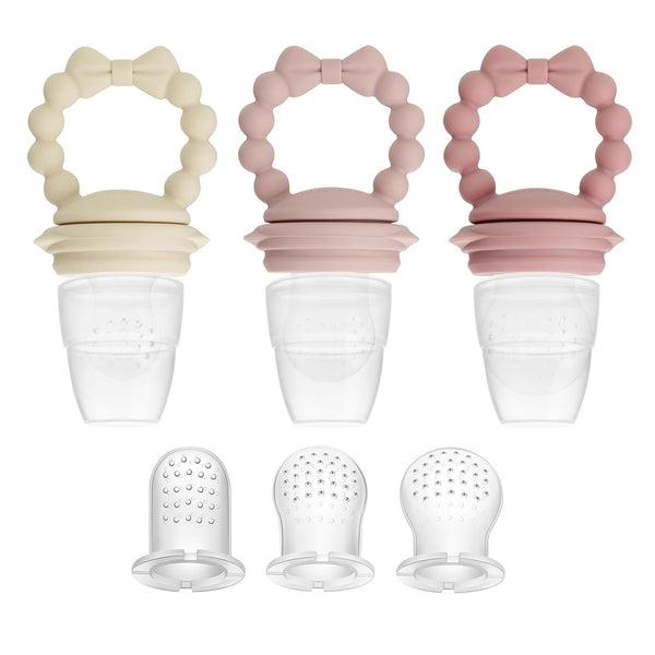 PandaEar 3 Pack Baby Fruit Food Feeder Pacifier - 3 Different Size Silicone Pouch, Silicone Teethers for Babies 3-6-12