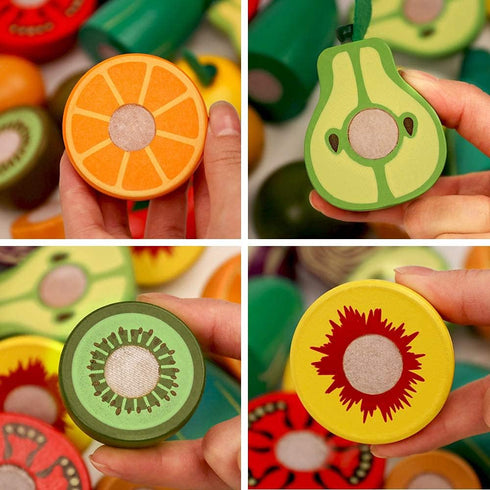 Take Me Away Set Set Wooden Cutting Fruit Vegetables for Kids - Pretend Play Food Toy with Wooden Knife and Tray