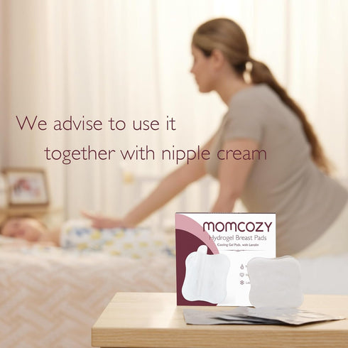 Momcozy 12 Hydrogel Nursing Pads, Nipple Pads with Lanolin Supports Instant Cooling Relief from Breastfeeding
