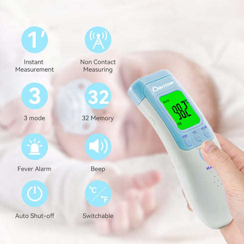 Berrcom Forehead Thermometer for Adults and Kids, Non-Contact Infrared Digital Thermometers for Fever, Room, Object,