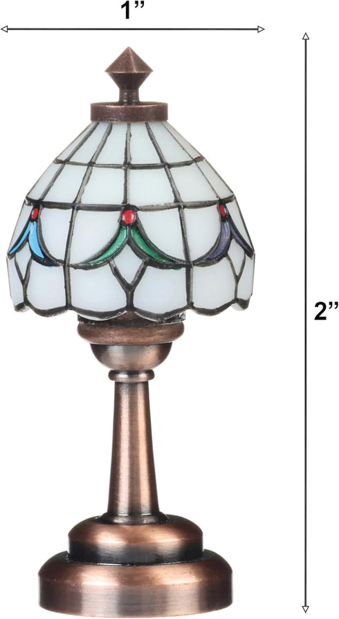 Mini Dollhouse Tiffany Table Lamp, LED Miniature Accent Lighting for Dolls House Decor, Functional Light, Furniture
