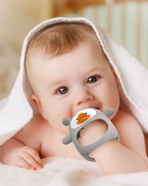 3+ Baby Teething Toys,Silicone Baby Teether Toy for Infants Months, Never Drop Silicone Baby Mitten Teether