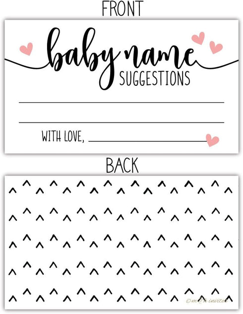 50 Sweet Heart Baby Name Suggestion Cards for Baby Shower
