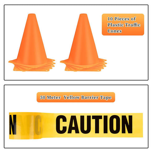 11 Set Decor(9 Inch Frienda Pcs Construction Birthday Party Decorations with Mini Traffic Cones and Caution Tape