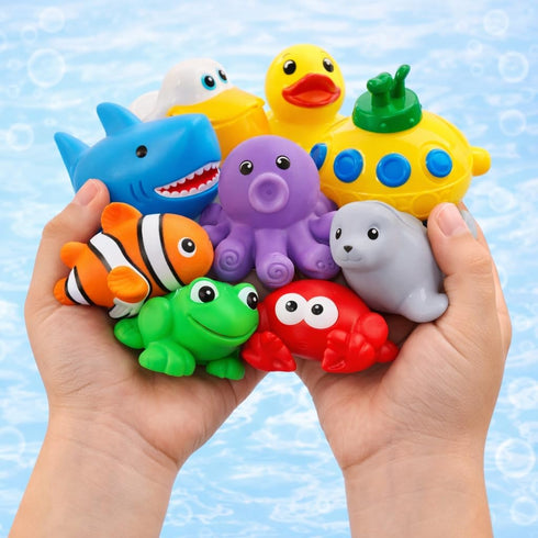 15 PCS Ocean Animals Rubber Bath Toy Water Squirters with Floating Bathtub Squeeze and Play Soft Sea Creatures anf