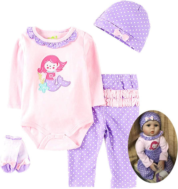 Reborn Baby Dolls Clothes Girl - 22 inch 4 Pcs Sets Outfit Fits 20-23 inch Reborn Doll Newborn Baby Girl Clothing