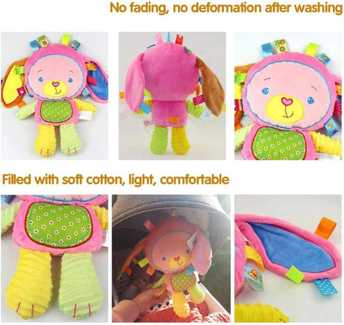 Plush Bunny Stuffed Animal Lovey, Soft Taggie Toy for Newborn Toddler Infant Nursery Bed - Pink Rabbit Rattle