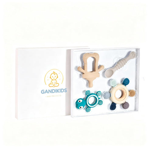 GANDIKIDS BABY PRODUCTS Set 3 Set 4 Baby Silicone Teething Ring Teether Gift for Boys and Girls Over Months Soothes