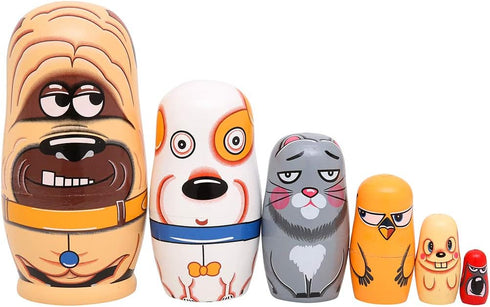 Moonmo 6pcs Handmade Wooden Russian Nesting Dolls, Cute Dogs Matryoshka Dolls