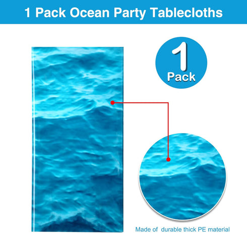 Irenare 1 Piece Ocean Waves Plastic Tablecloth 54 x 108 Inch for Beach Pool Birthday Party Decoration