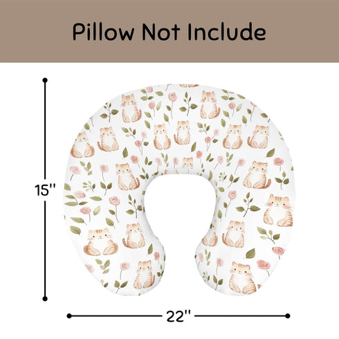 Wicbfdfv Cute Cats Floral Leaves Pink Nursing Pillow Cover Stretchy and Soft for Baby Girls Boys Kitten Pet Wildflowers