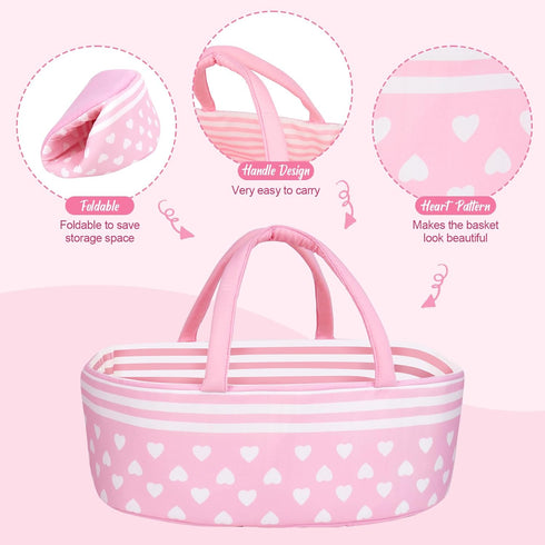 17-22 Inches AORI Reborn Baby Dolls Bassinet - Foldable Doll Crib Bed Soft Doll Carrier Accessories with Handle