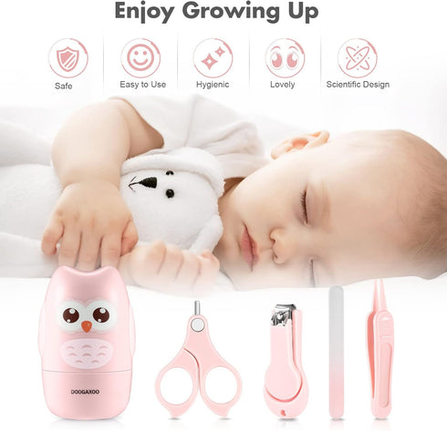 Baby Nail Clippers, 4-in-1 Safe Nail Kit with Cute Case for Newborn, Infant, Toddler - Light-Rose