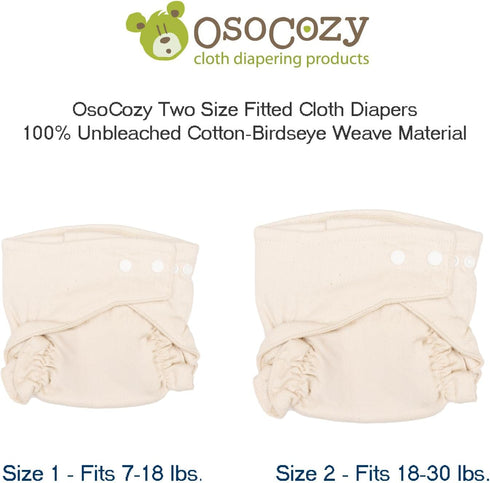 Osocozy 6 Count (Pack 1) 100% 1 7-18 lbs Two Sized Fitted Cloth Diaper - of - Soft, Durable and Absorbent Cotton