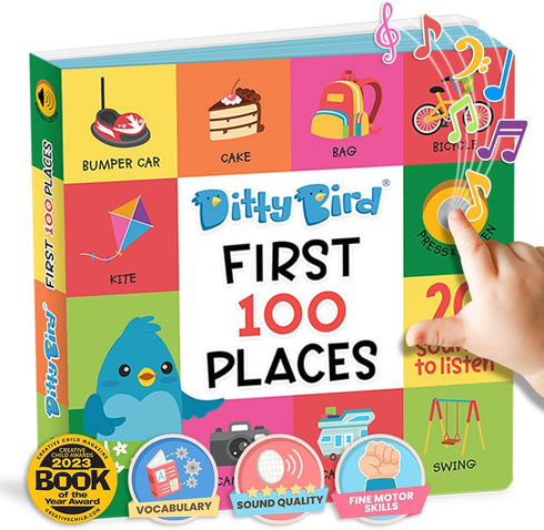 Ditty Bird Talking Books 100 Places, Vocabulary & Speech Learning Sound Books for Toddlers 1-3, Interactive Books