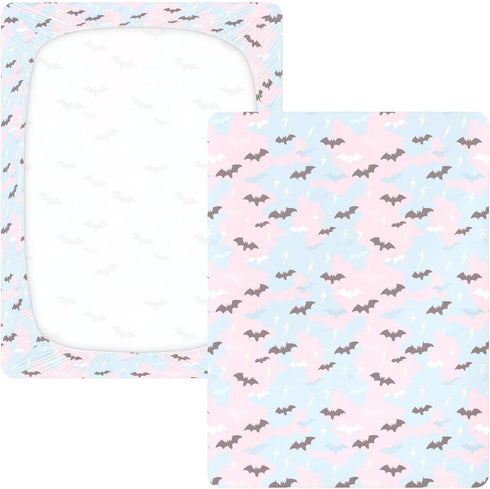 miaozhen 1 Pack 52x28 Cotton Crib Sheets for Baby Boys Girls Comfy Breathable Bat Lightening Offwhite Newborns Crib