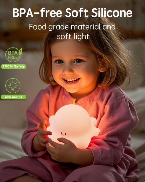 Lustrinex Dimmable Cute Octopus Rechargeable Silicone Night Light for Kids, Touch Control Nightlight with Timer