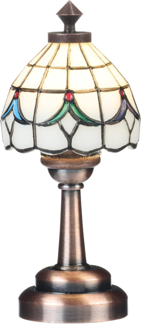 Mini Dollhouse Tiffany Table Lamp, LED Miniature Accent Lighting for Dolls House Decor, Functional Light, Furniture