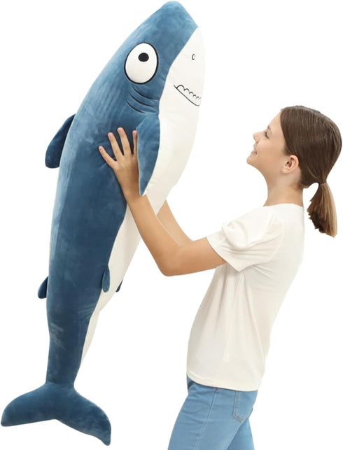 48” Blue Giant Sharks Plush - Large Whale Shark Stuffed Animal, Big Ocean Sea Fish Squishy Body Pillow