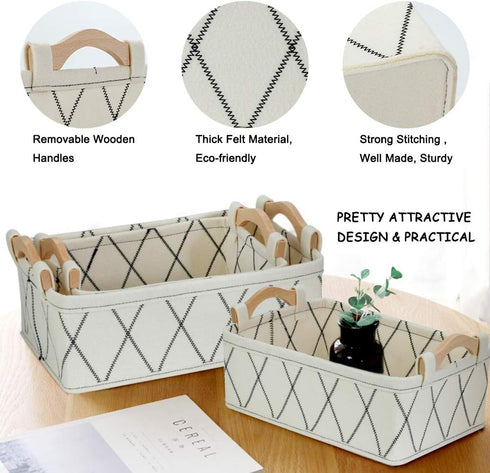 Storage Baskets for Organizing Toys, Small White Felt Fabric Bins for Home Office Closet Bathroom Bedroom