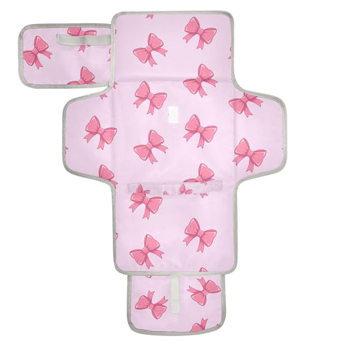 Jihqo Diaper Changing Pad Cute Bows Pink Portable Diaper Mat with Built-in Pillow
