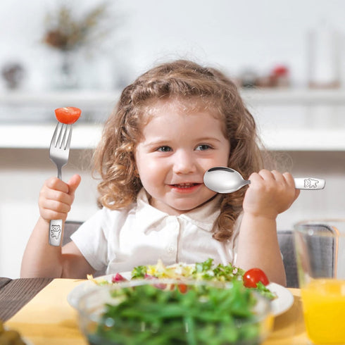 Pimoys 6 Pieces Stainless Steel Toddler Utensils Set, Kids Silverware Forks & Spoons, 3 x Child Forks, 3 x Children