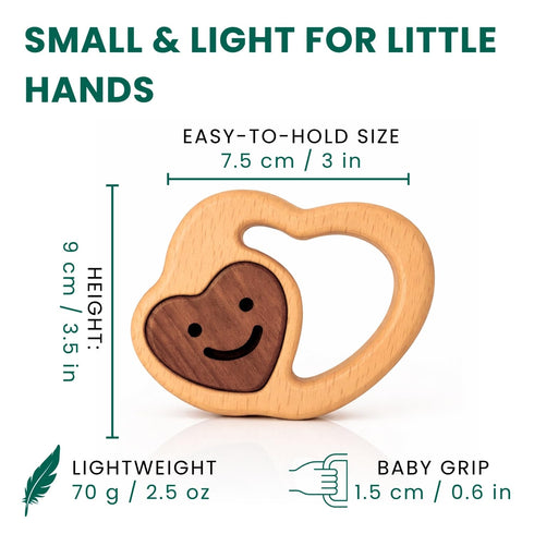 0-3 3-6 6-12 Wooden Baby Rattle & Teething Ring Heart | Natural Montessori Teething Toy Babies Months | Non-Toxic