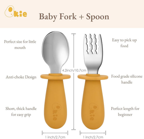 Toddler Utensils - Stainless Steel Forks and Spoons, Baby Silverware with BPA Free Silicone Easy Grip, 8 Months+