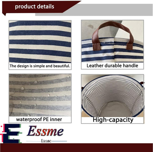 ESSME 2pack Kids Laundry Hamper, Collapsible Blue Storage Basket with Waterproof PE Coating, Canvas Fabric