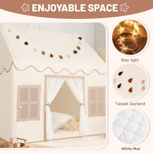 Kids Play Tent Indoor: with Mat, Tassel Garland, Star Lights - Girl Tent Indoor Playhouse for Kids Toys for Boy Girl