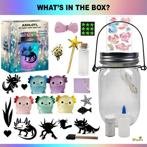 3 4 5 6 7 8 9 10 11 12+ Make Your Own Axolotl Lantern Jar Night light Arts and Crafts for Kids, Axolotl Gifts, Birthday