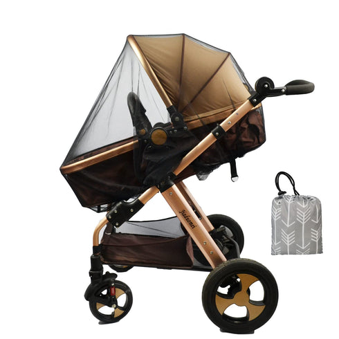 Stroller Mosquito Net for Baby - Sewn in Pouch, Toddler Net with Storage Bag, Black