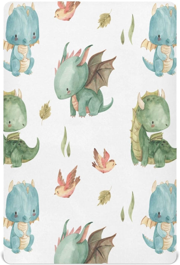 Fitted Crib Sheet for Boys Girls, Cute Dragon Soft Breathable Unisex Sheets for Standard Crib, 28 x 52 Inch