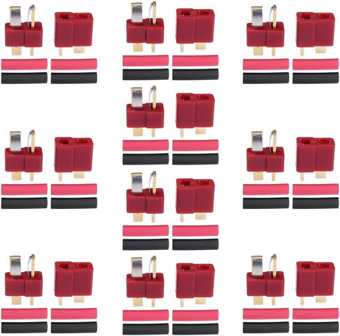 Hobbypark 10 Pairs T-Plug Connectors Male & Female, Deans Style with Shrink Tubing for RC LiPo Battery