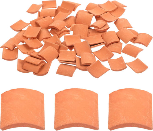 80pcs Miniature Roof Tiles Model Building Set, 1:16 Dollhouse Fake Tiles for DIY Kitchen Garden Diorama Roofing, Red