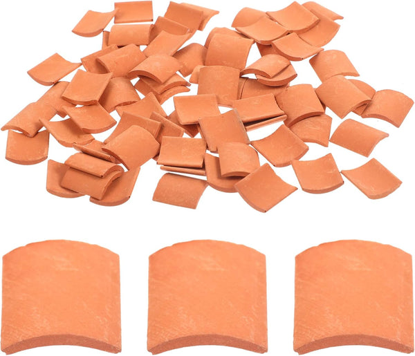 80pcs Miniature Roof Tiles Model Building Set, 1:16 Dollhouse Fake Tiles for DIY Kitchen Garden Diorama Roofing, Red