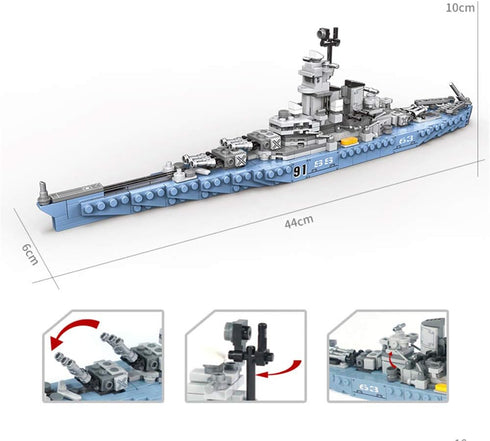 Military Army Building Toys 8IN1 USS Missouri Battleship STEM Building Blocks for Boys 3-12 Years Old, 25 Models