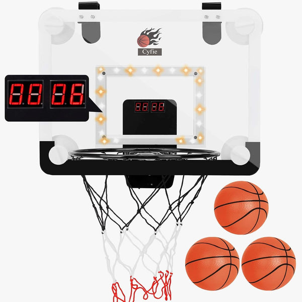 CYFIE Basketball Hoop Suction Cup - LED Light Basketball Hoop with Scoreboard & 3 Balls for Kids