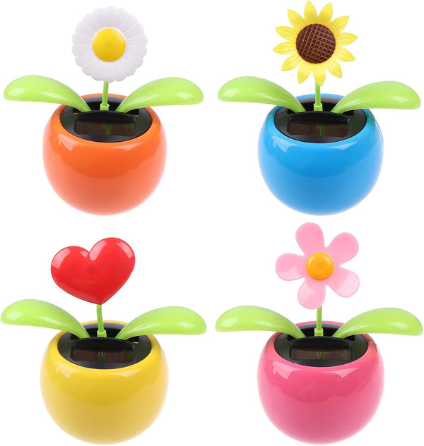 4 Solar Dancing Butterfly Toy Solar Powered Dancing Sun Flower in Colorful Pots, Animated Bobblehead Dancer Window Decor