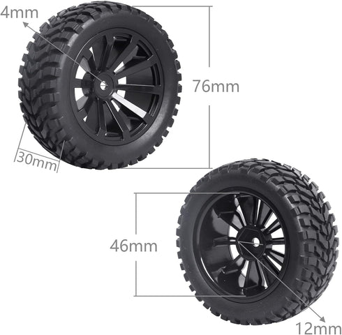 12mm Hex Wheels and Rubber Tires for RC 1/10 On-Road Touring Car, Set of 4