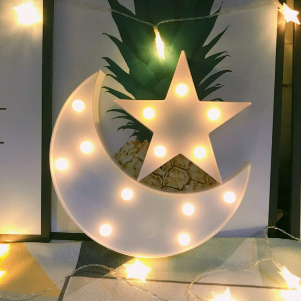 QiaoFei Cute LED Moon-Star Night Light, Decorative Marquee Sign for Kids Room, Birthday Party, Baby Shower, Living Room