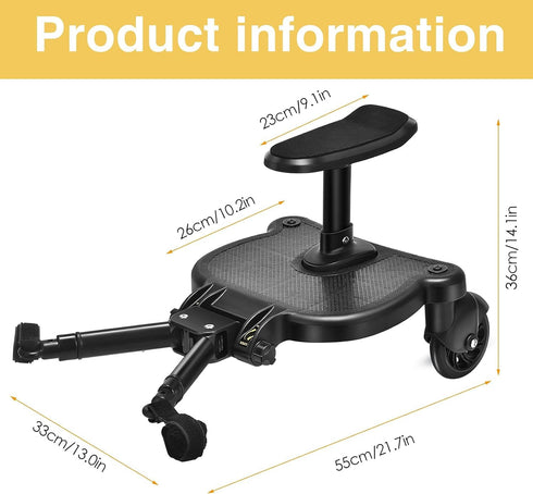 Universal Stroller Board, Buggy Board Rider with Detachable Seat, Suitable for Most Strollers, Holds 55lbs
