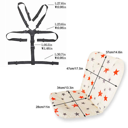 5 1 Set Star Baby High Chair Seat Cushion Liner Pad Cover Mat and Point Harness Straps