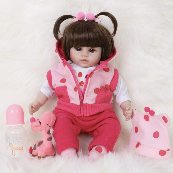 ENADOLL Reborn Baby Doll, Realistic Silicone Vinyl Polka Dot Giraffe Baby 16 inch Weighted Doll Gift Set