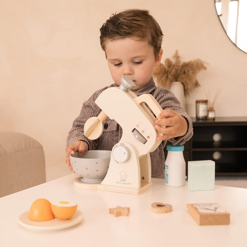 Wooden Mixer Set by New Classic Toys - Pretend Play Toy for Kids Cooking Simulation, Educational Toy for Preschool Age