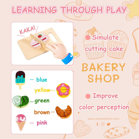 Embosomitr 12PCs Set Set 3 Ice Cream Toy Wooden Cake Toy Cutting Play Pretend Food Play Toy Kitchen with Wooden Knife