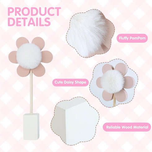 Cobzier 3 Pack Daisy Nursery Shelf Decor, Wooden Spring Flower with Pompom Pistil Boho Baby Girl Nursery Room