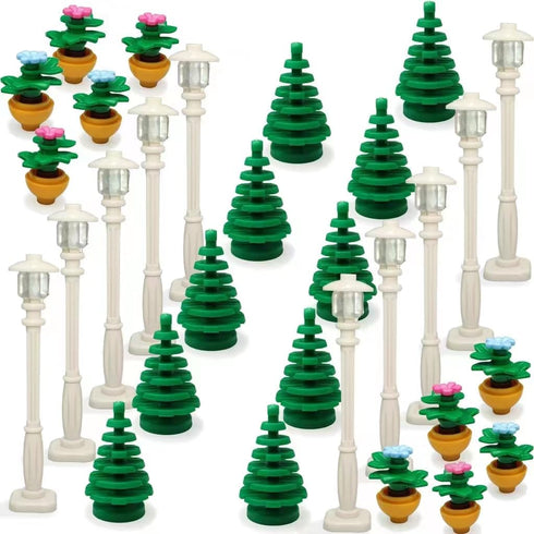 dspitwod City Street Lamp House Garden Building Accessories with Lights Trees and Flower