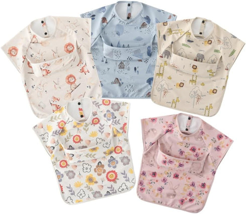 Extra Cover Waterproof Baby Bibs with Food Catcher - Washable Feeding Solution for Infants and Toddlers