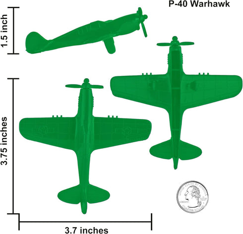Tim Mee Toy TimMee WW2 9pc Fighter Ace Planes - Green Plastic Army Men Airplanes USA Made